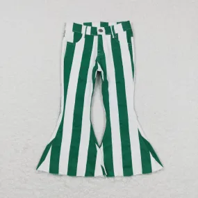 P0330 girls Green and white stripes flared denim trousers