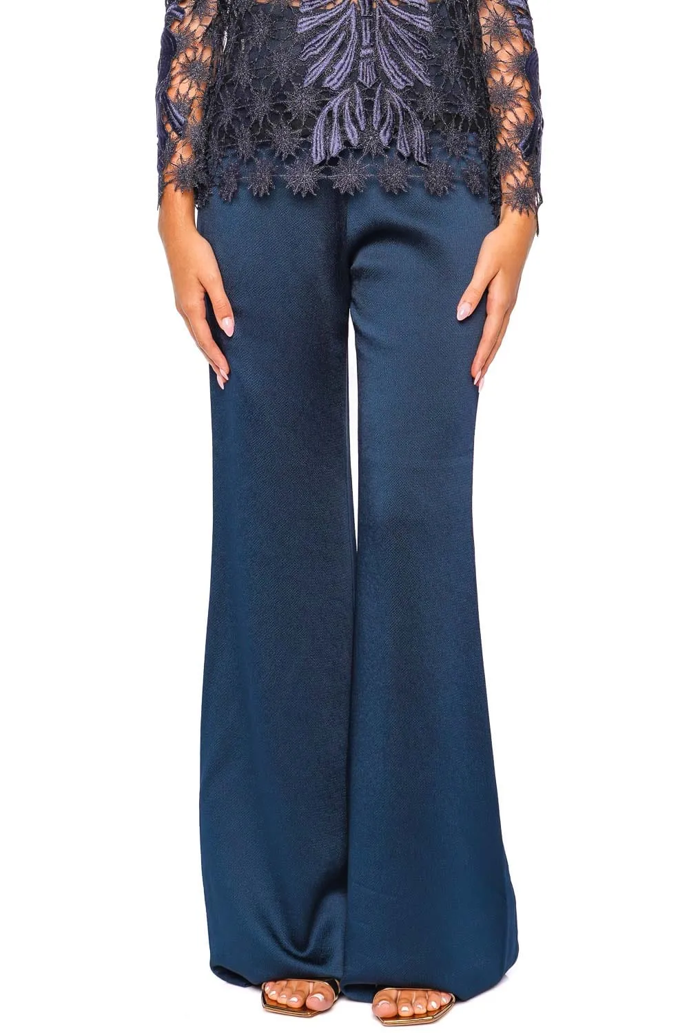 Palermo Navy Satin Flared Pant