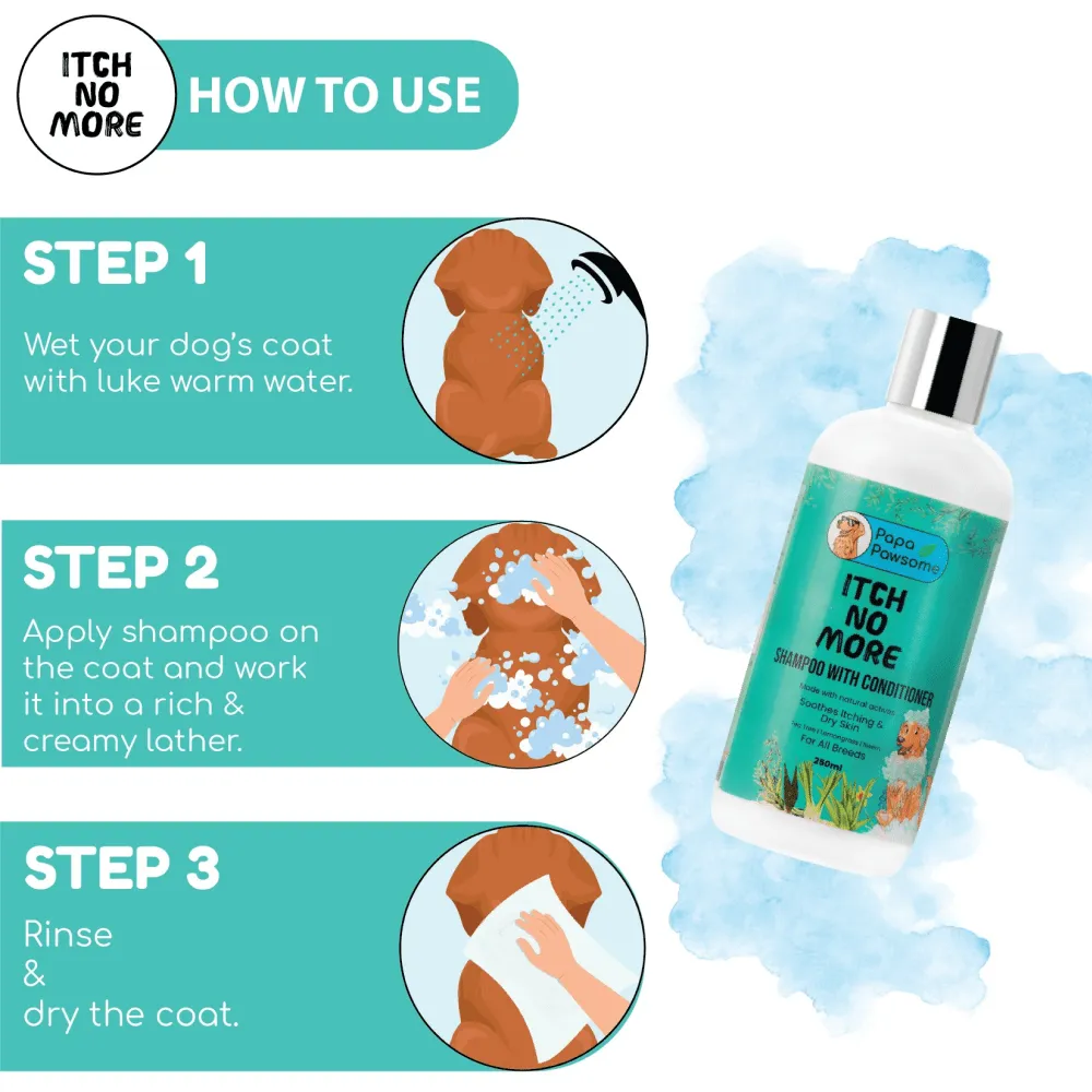 Papa Pawsome Itch No More Shampoo with Conditioner and Palm Brush for Dogs