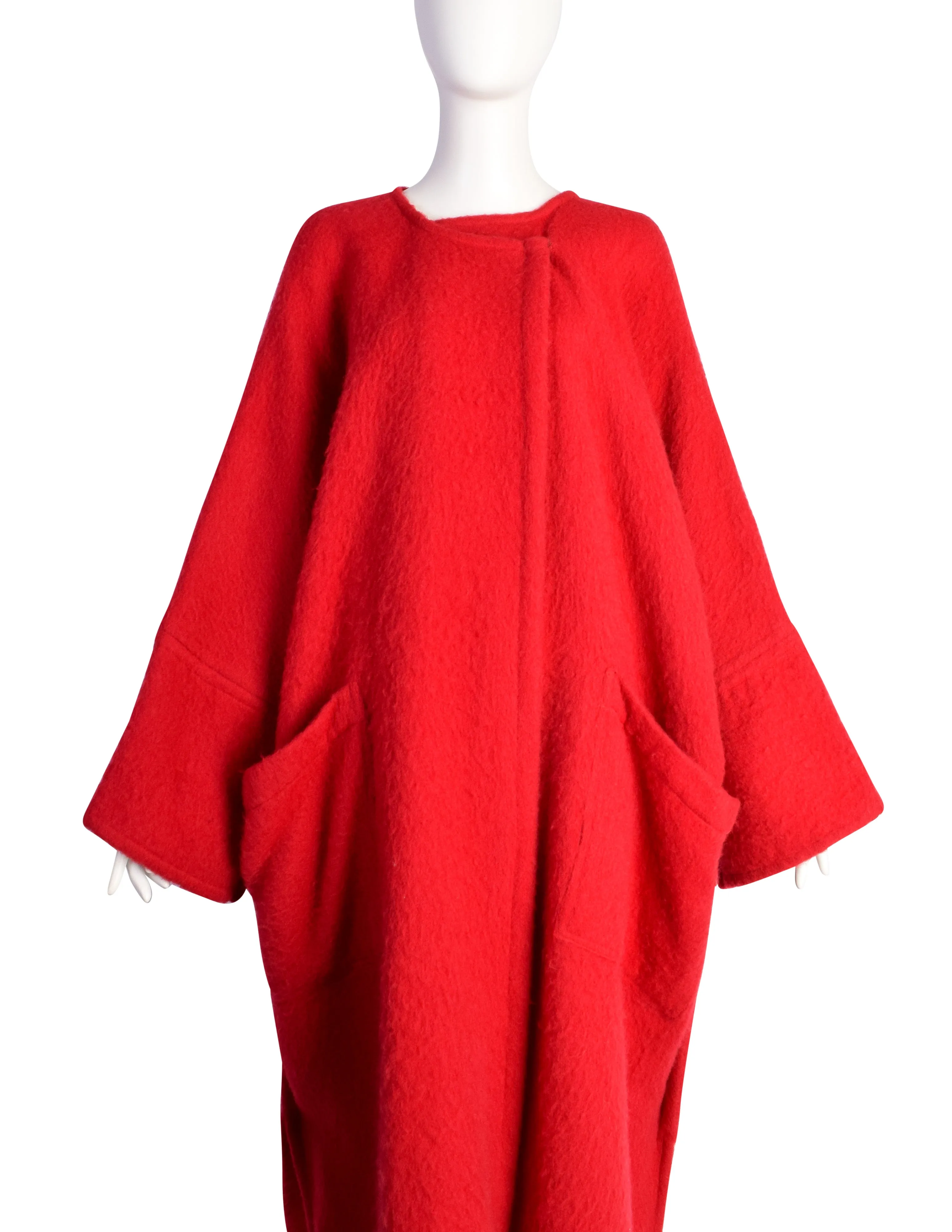 Patrick Kelly Vintage 1980s Red Wool Mohair Dramatic Oversized Cape Coat