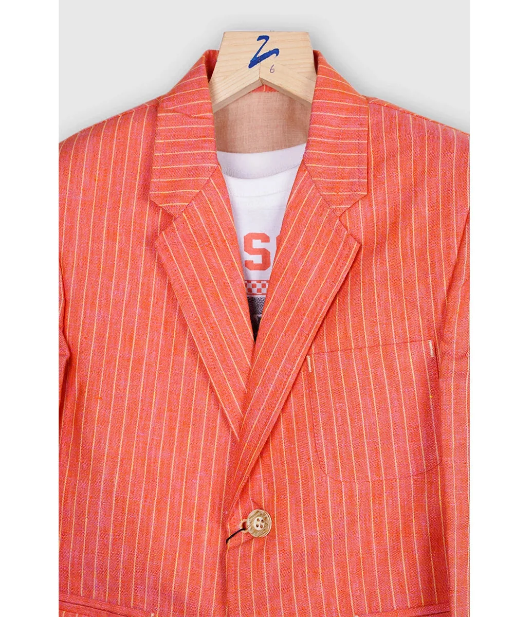 Peach Color Stripe Blazer with white T-Shirt for Boys