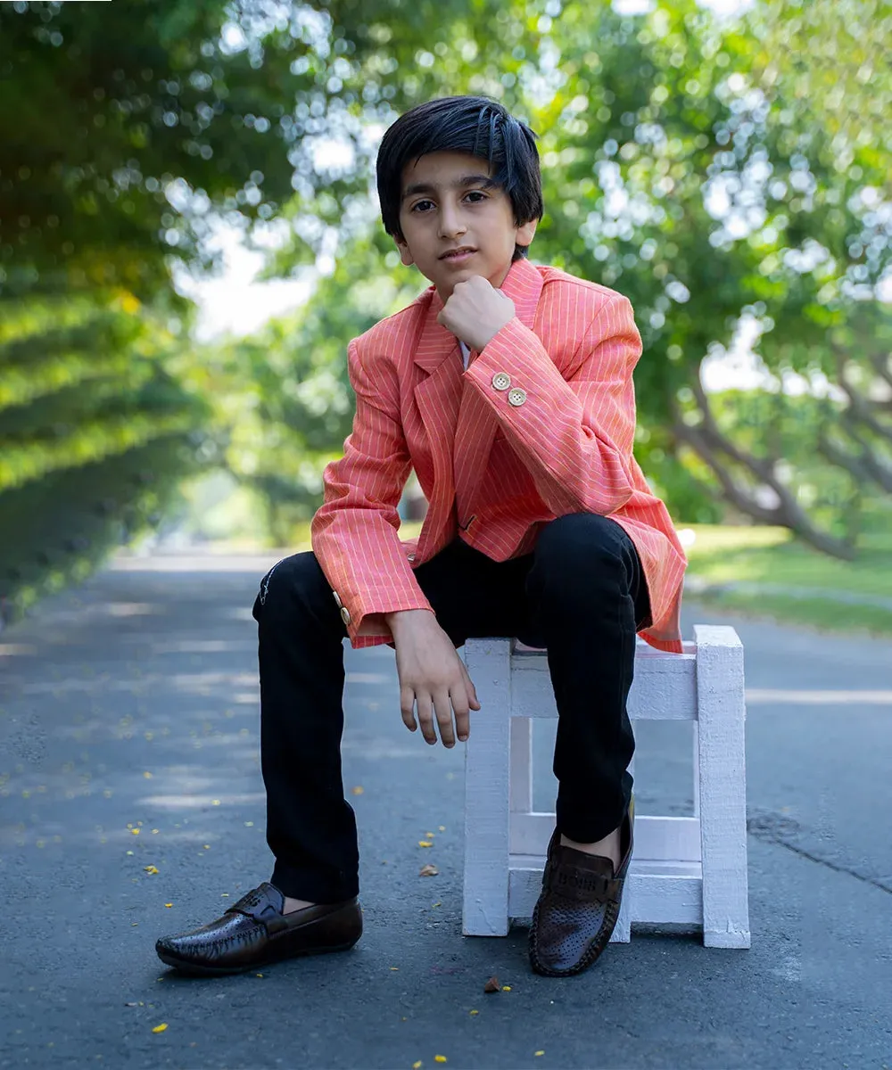 Peach Color Stripe Blazer with white T-Shirt for Boys