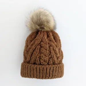 Pecan Pop Pom Pom Beanie Hat