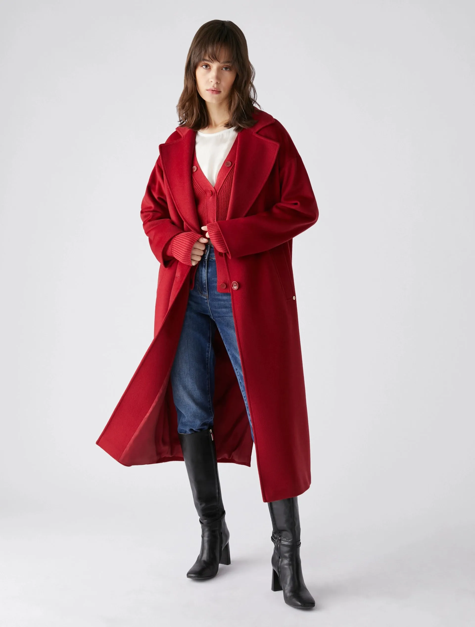 PENNYBLACK Wool Broadcloth Midi Red Eolo Coat