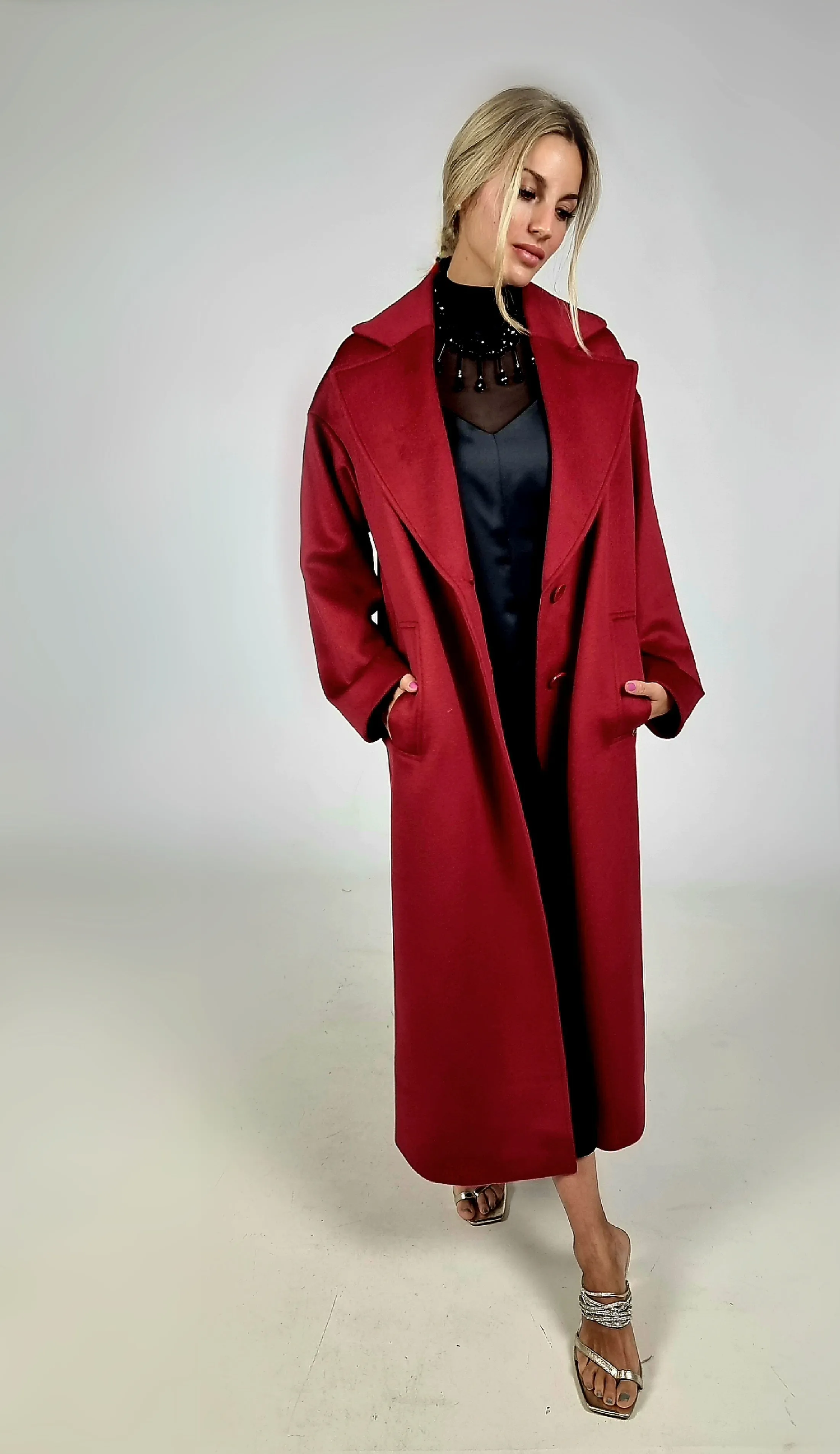 PENNYBLACK Wool Broadcloth Midi Red Eolo Coat