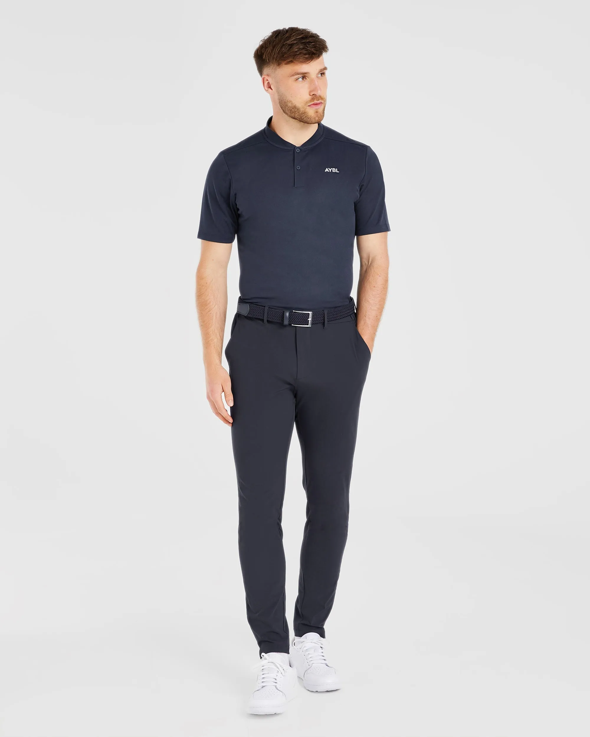 Performance Collarless Polo Shirt - Navy