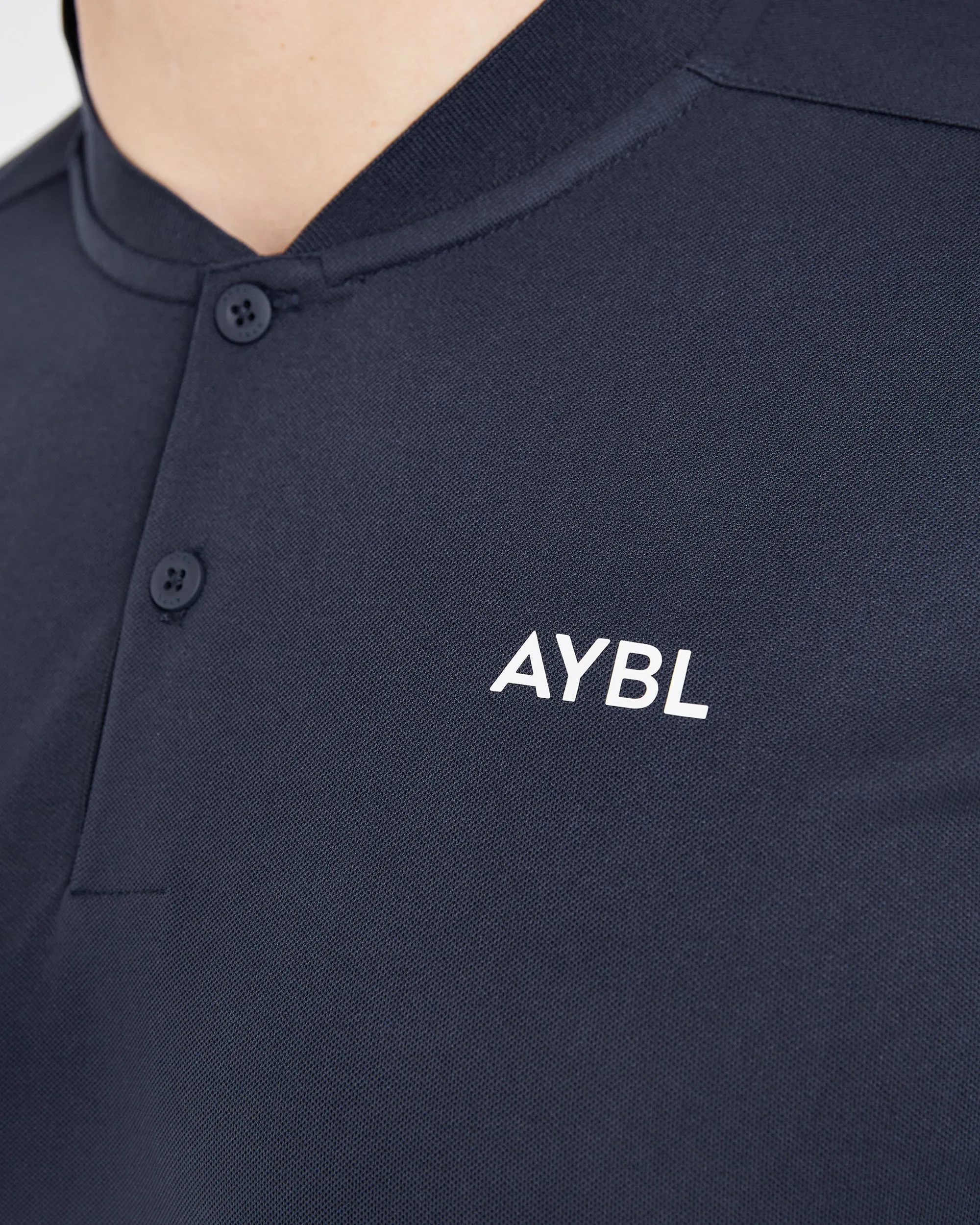 Performance Collarless Polo Shirt - Navy