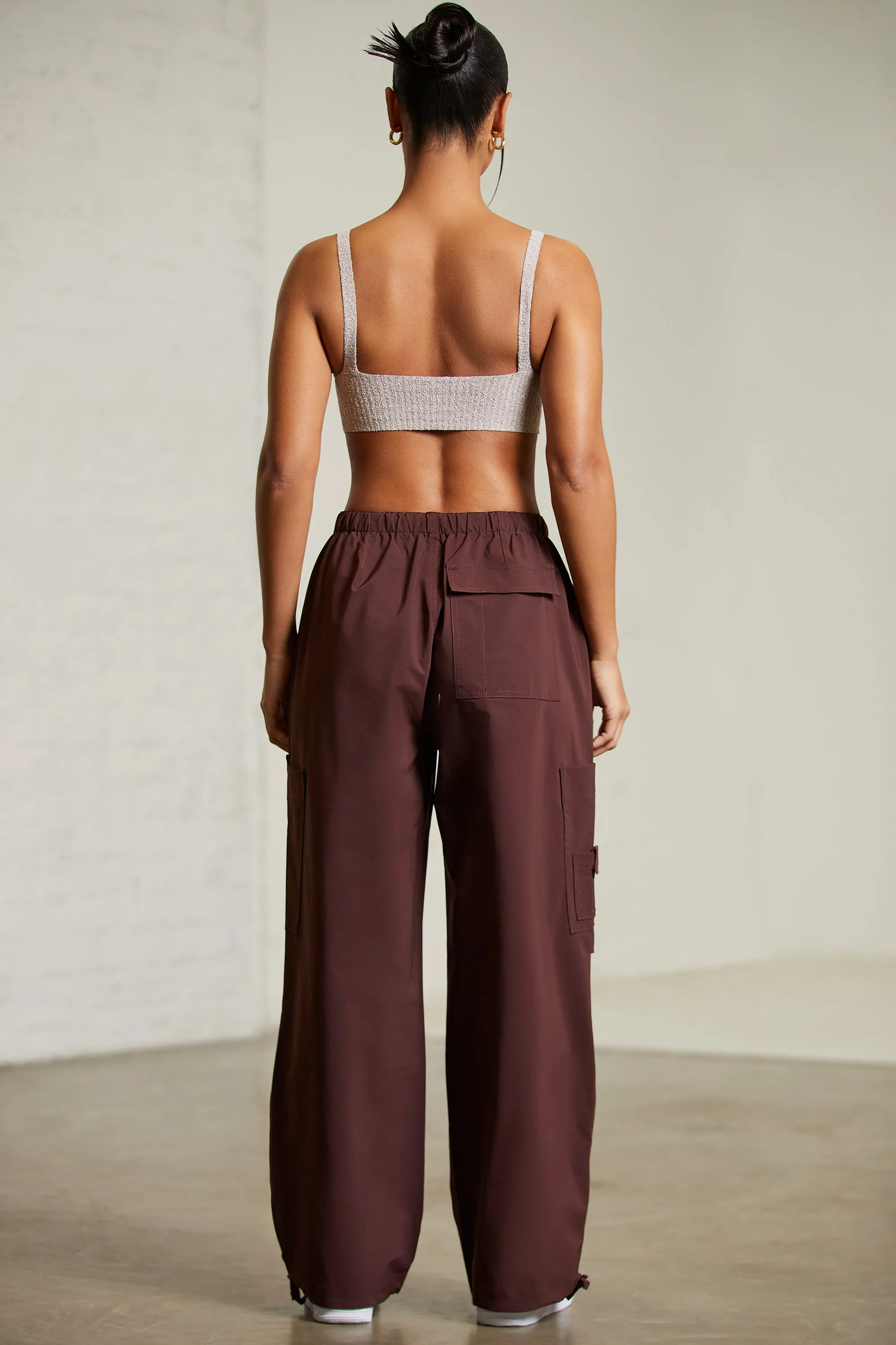 Petite Wide Leg Cargo Trousers in Brown