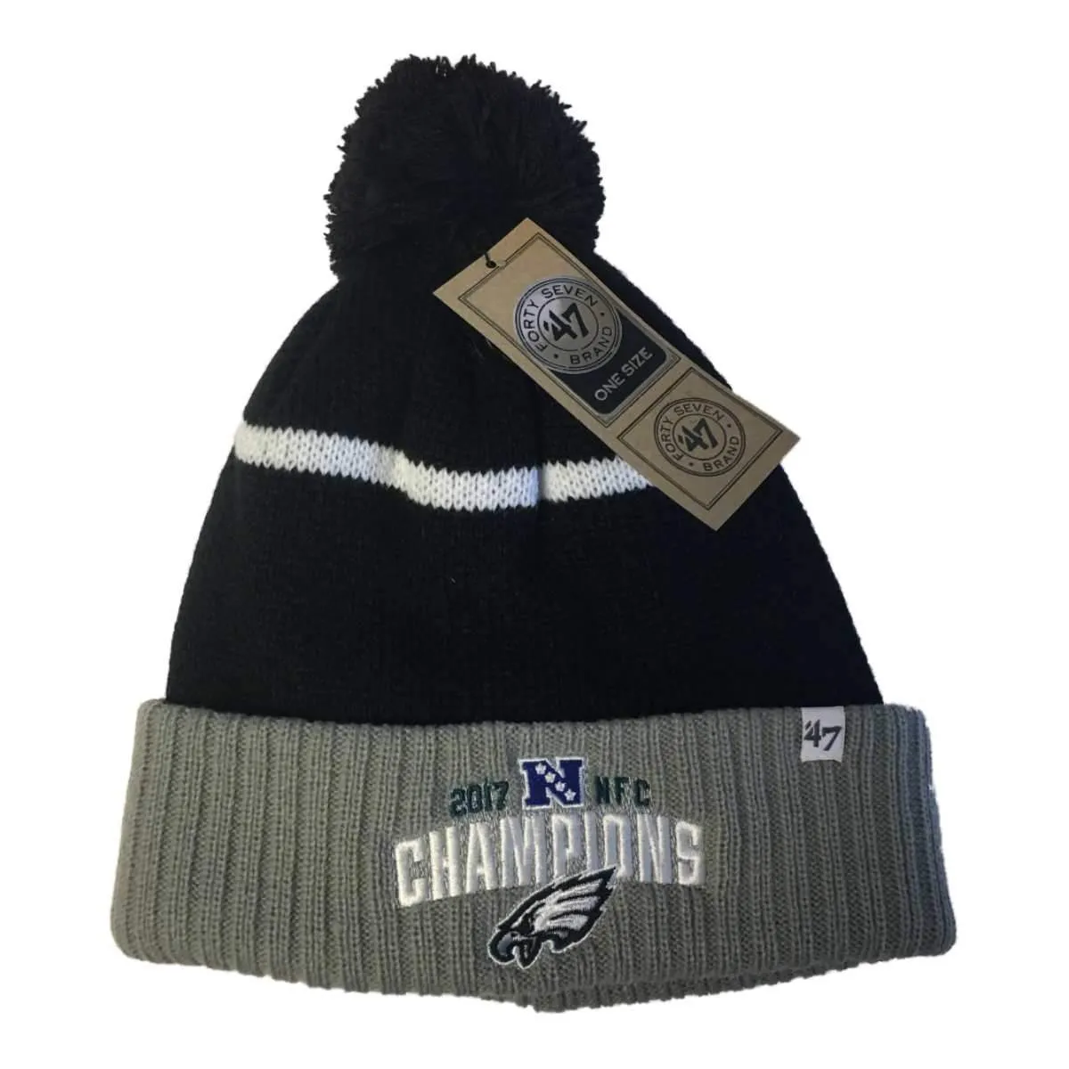 Philadelphia Eagles 2017 NFC Champions Cuffed Poofball Knit Beanie Hat Cap