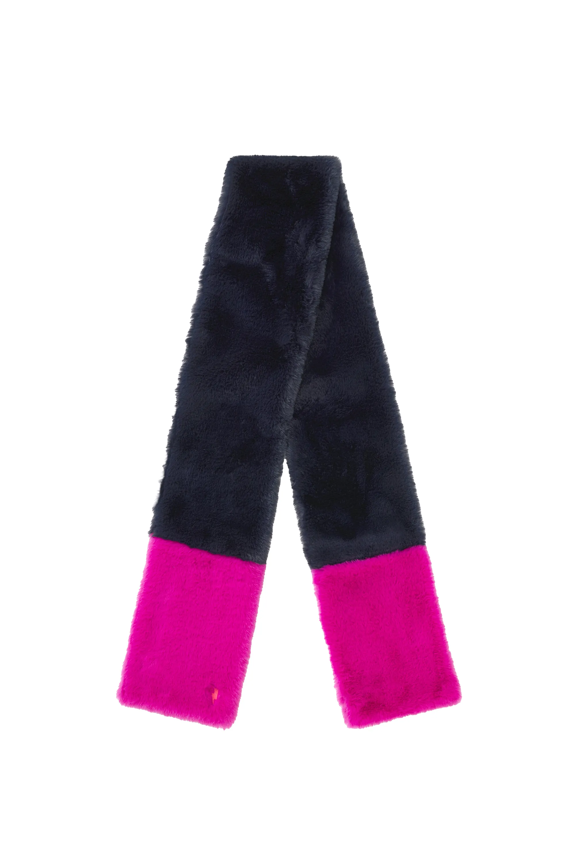 Pink and Navy Colour Block Faux Fur Scarf