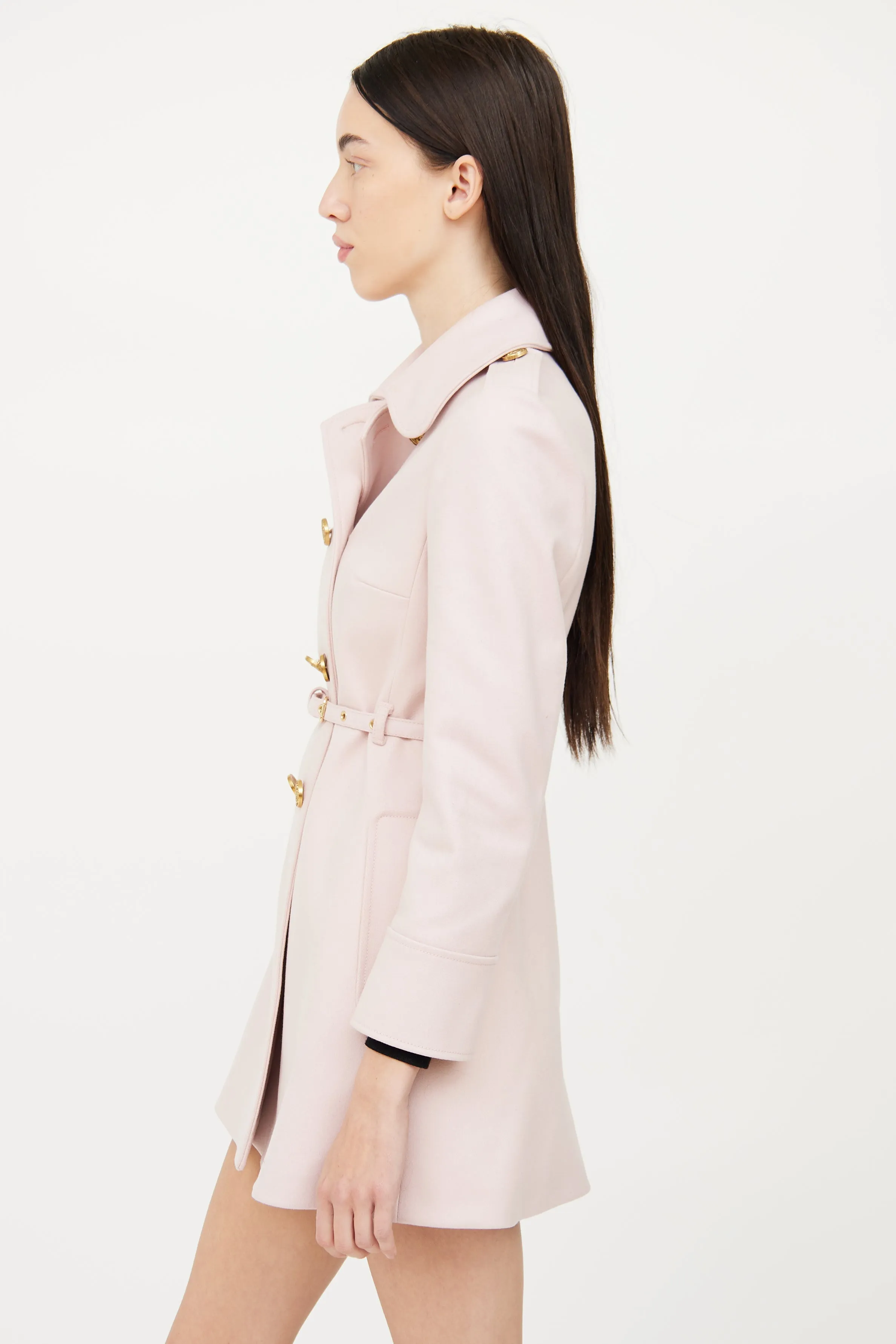 Pink Gold Button Long Coat