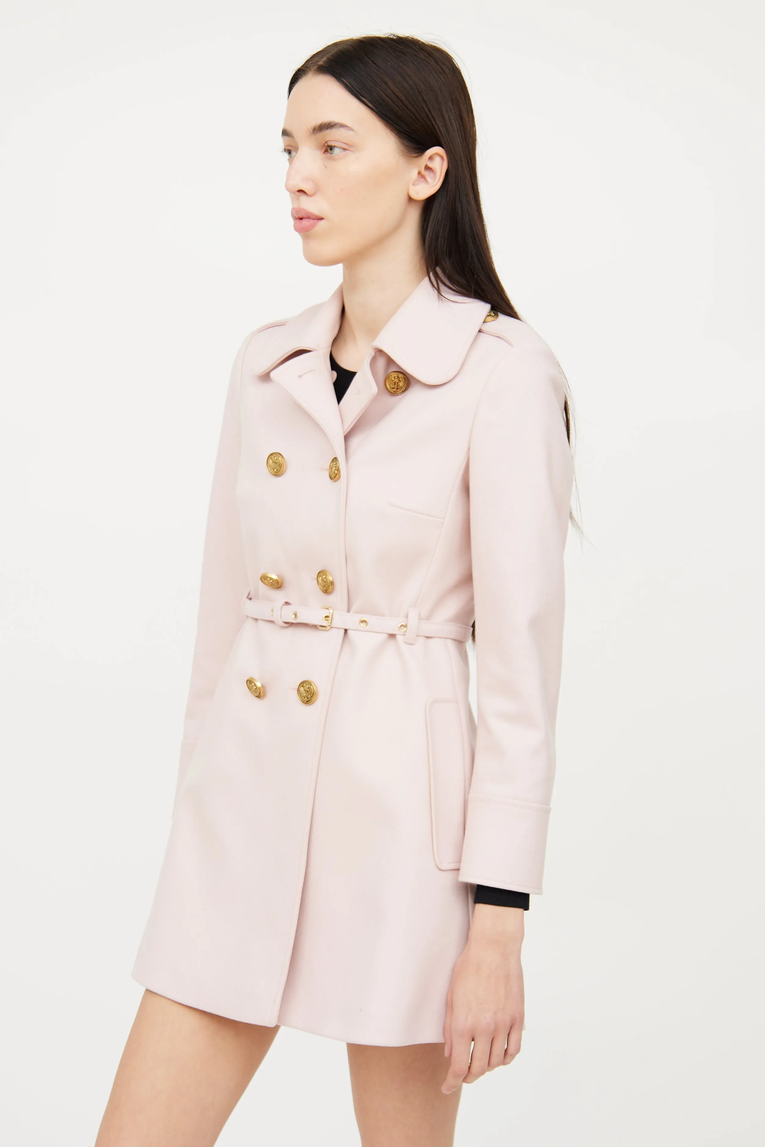 Pink Gold Button Long Coat