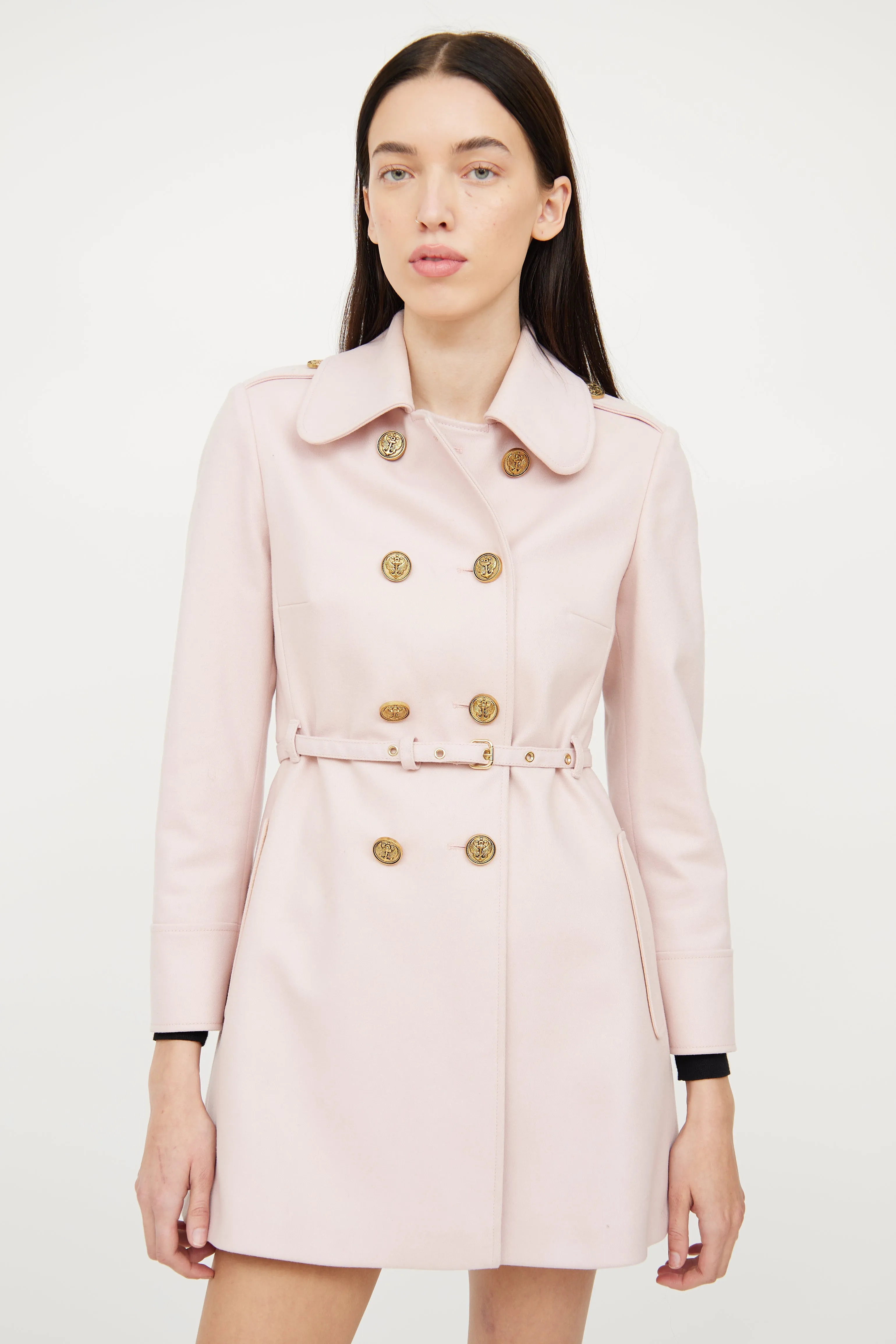 Pink Gold Button Long Coat