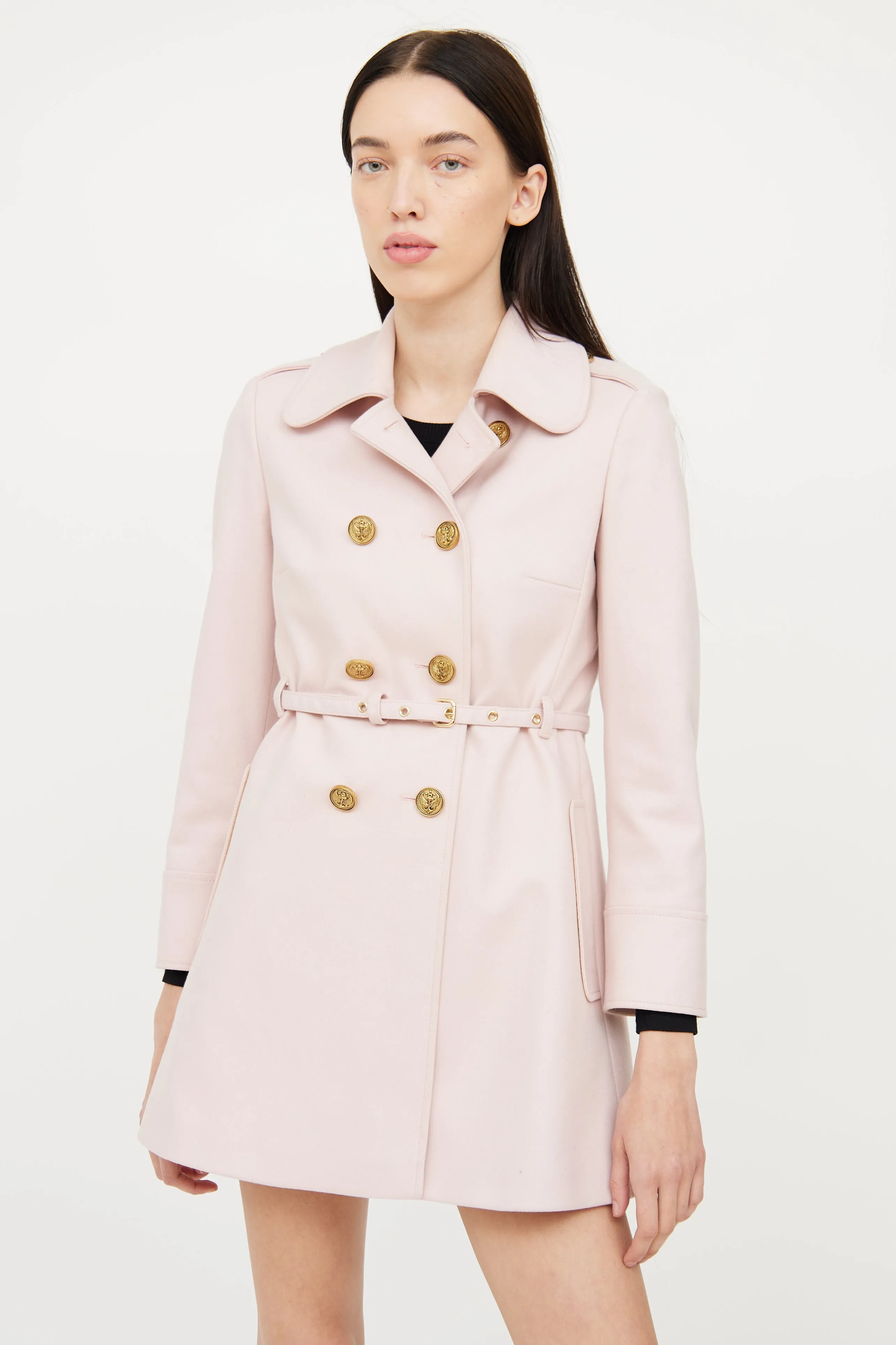 Pink Gold Button Long Coat