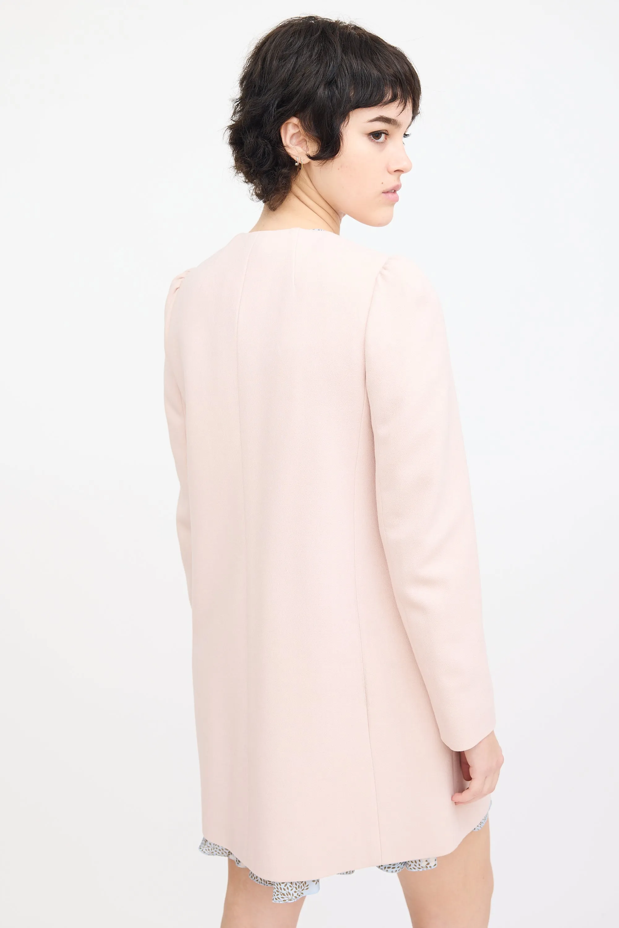 Pink Wool Bow Mid Length Coat