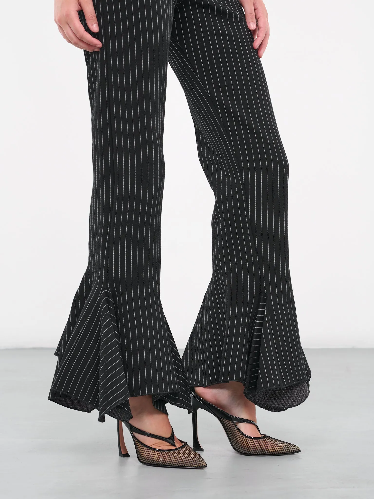 Pinstripe Ruffle Trousers (NA062-BLACK-PINSTRIPE)