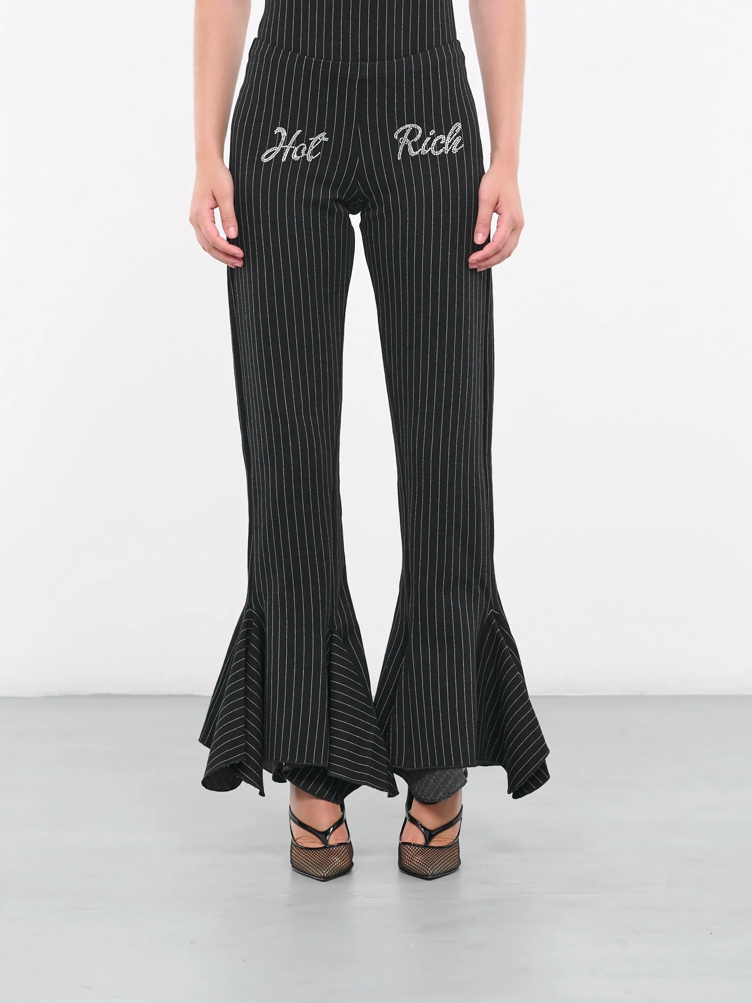 Pinstripe Ruffle Trousers (NA062-BLACK-PINSTRIPE)