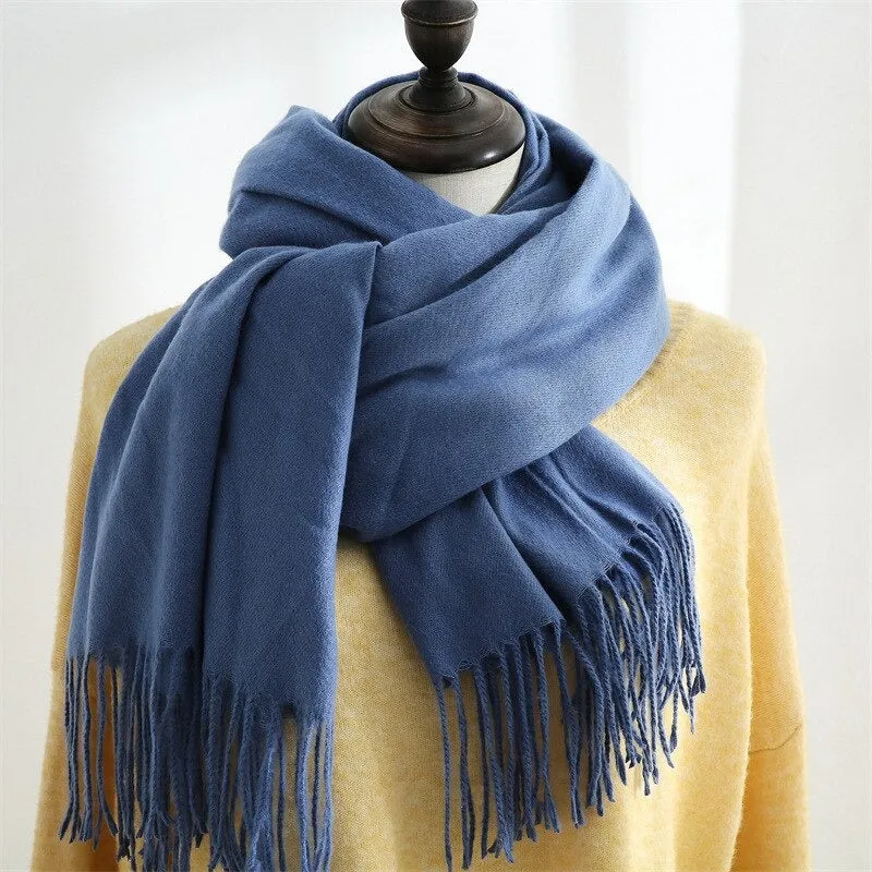 Plain Solid Colored Winter Tassel Wrap Shawl Scarfs