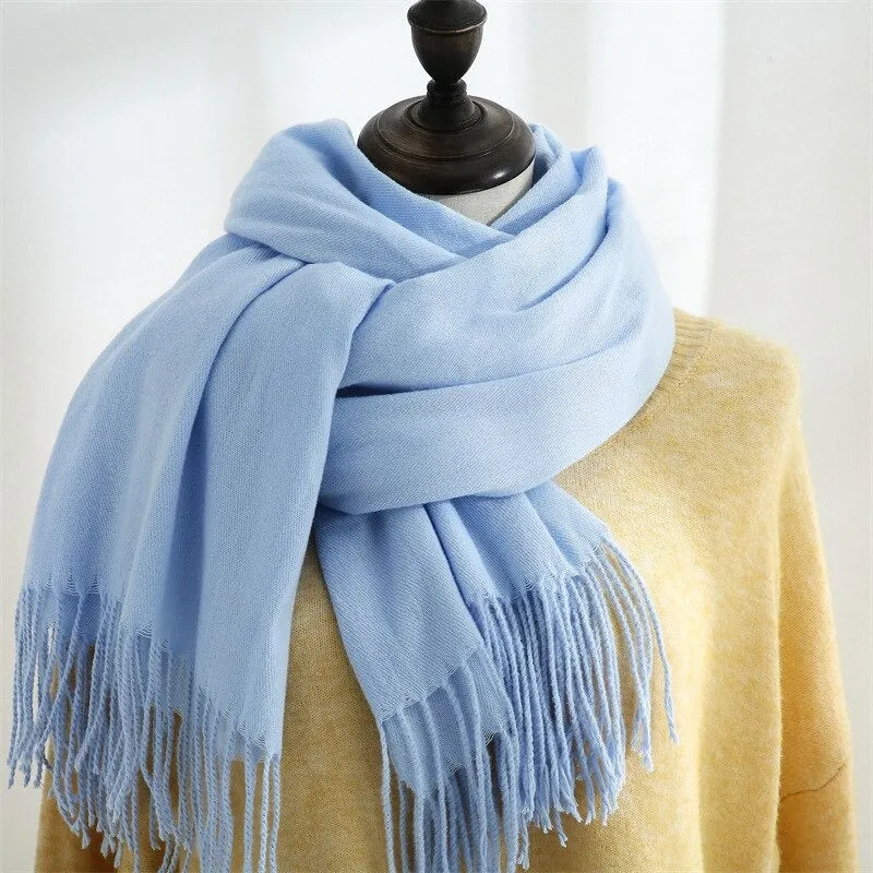 Plain Solid Colored Winter Tassel Wrap Shawl Scarfs