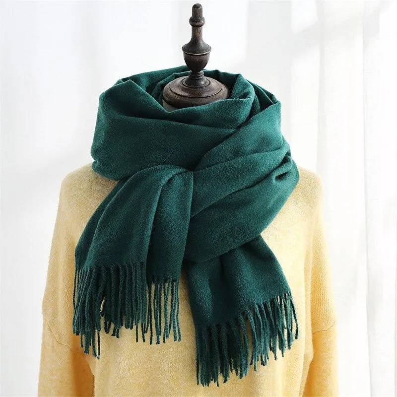 Plain Solid Colored Winter Tassel Wrap Shawl Scarfs