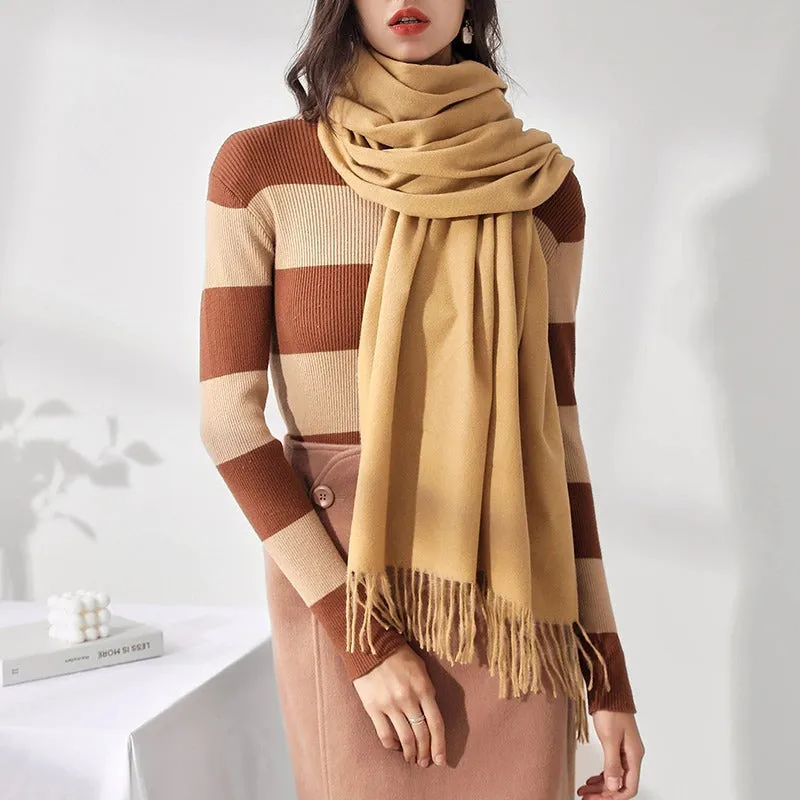 Plain Solid Colored Winter Tassel Wrap Shawl Scarfs