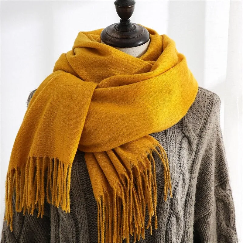 Plain Solid Colored Winter Tassel Wrap Shawl Scarfs