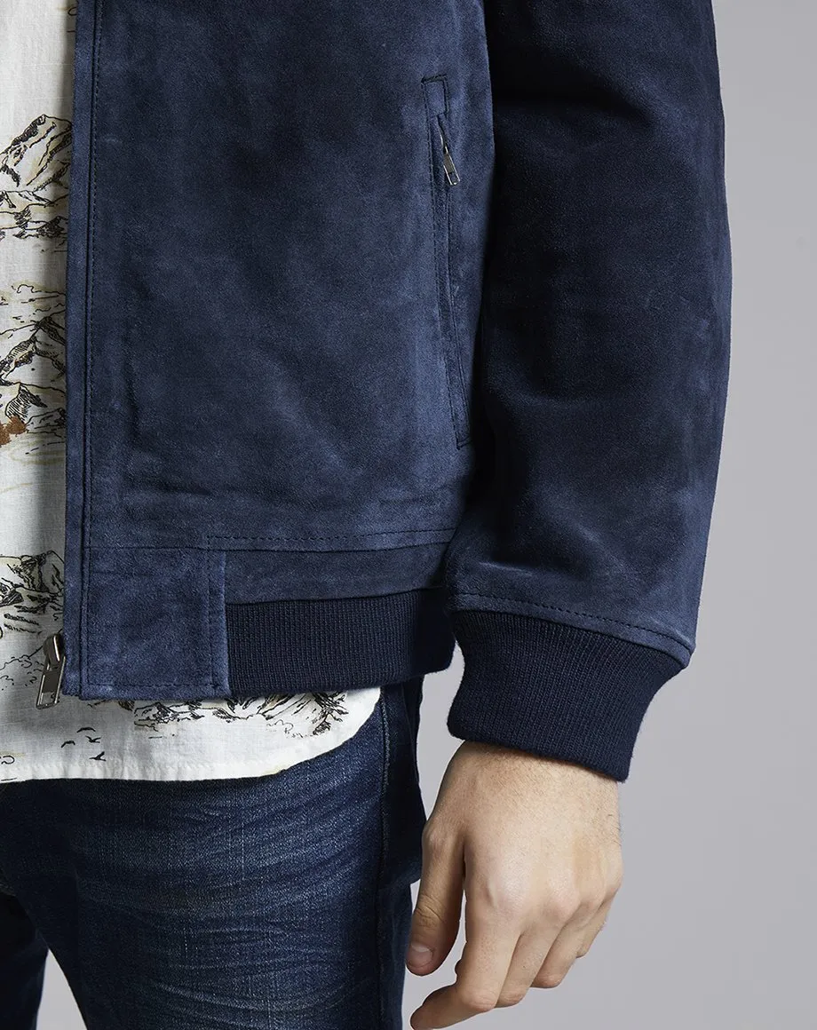 PLATO SUEDE BOMBER MENS JACKET | NAVY