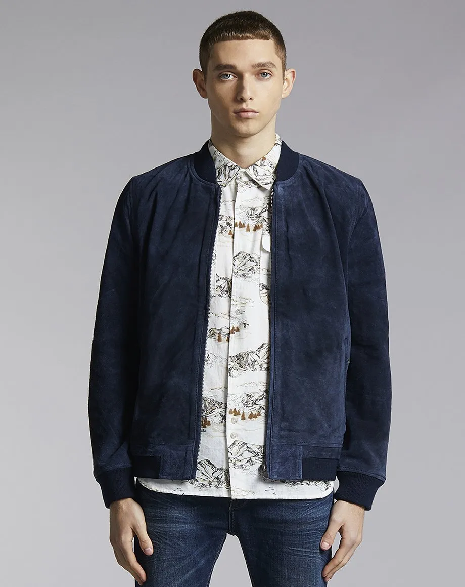 PLATO SUEDE BOMBER MENS JACKET | NAVY