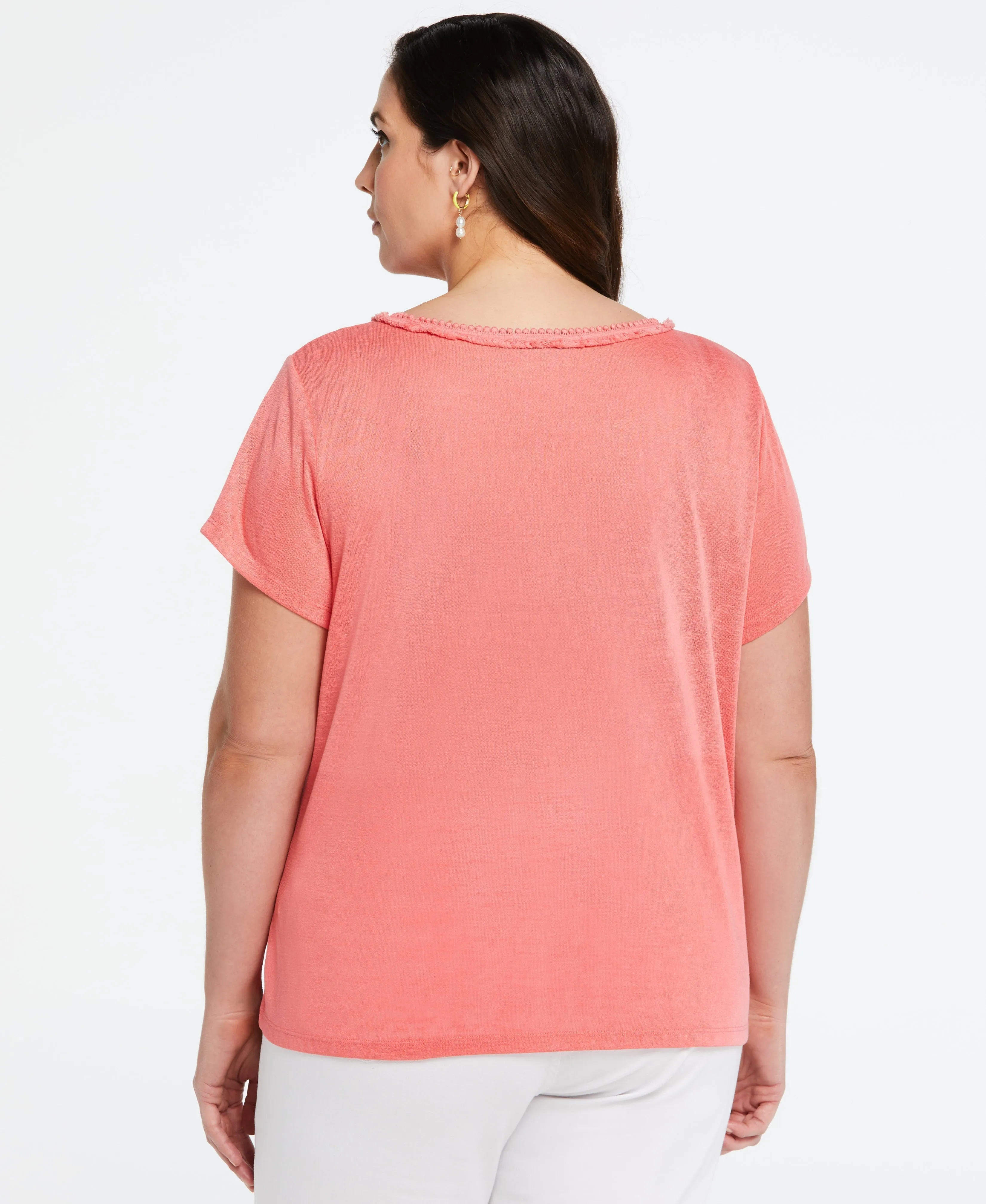 Plus Size Eco Fabric Short Sleeve Top with Decorative Trim