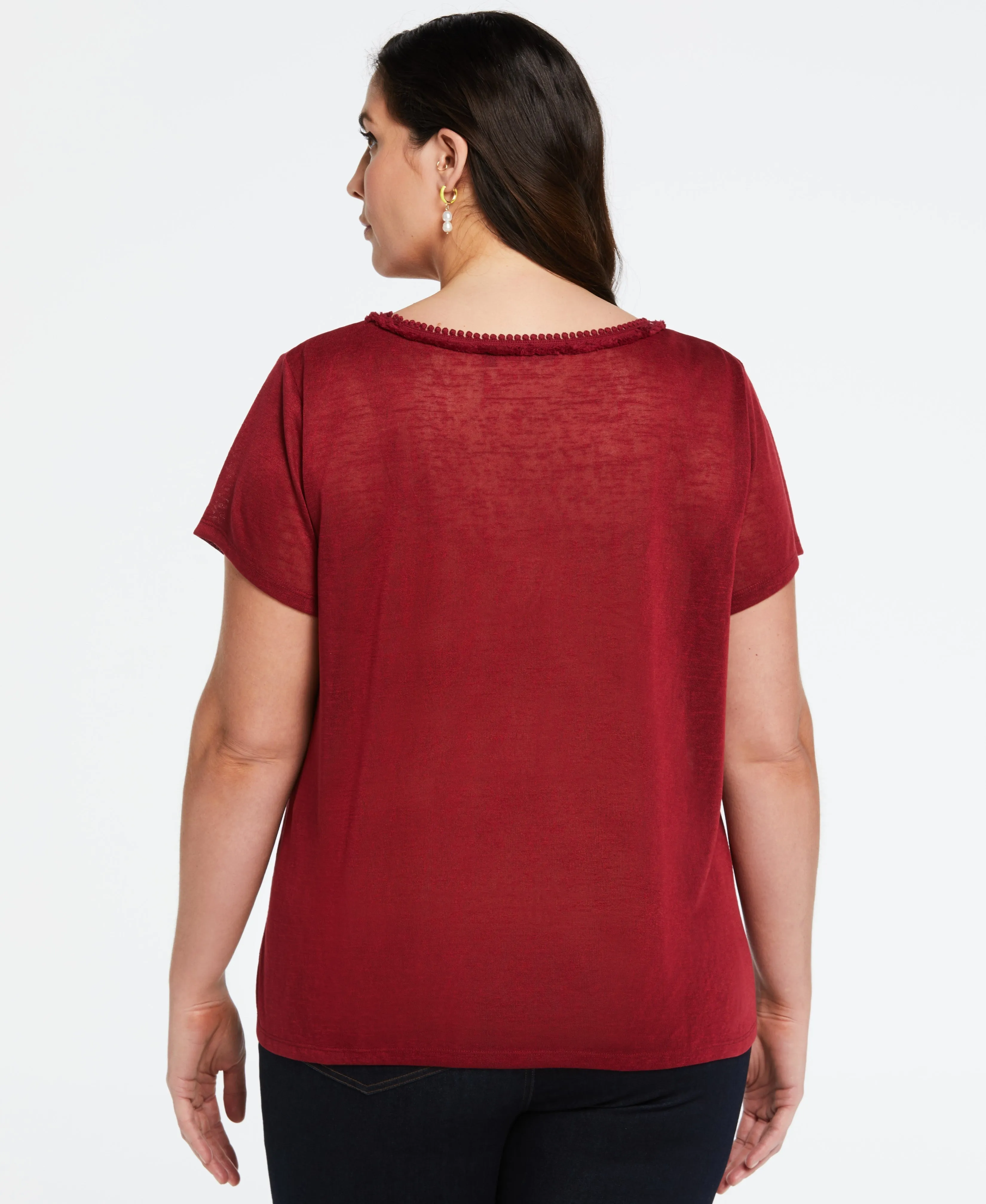 Plus Size Eco Fabric Short Sleeve Top with Decorative Trim