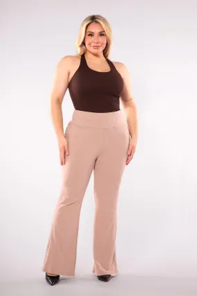 Plus Size High Waist Soft Brushed Flare Pants - Latte