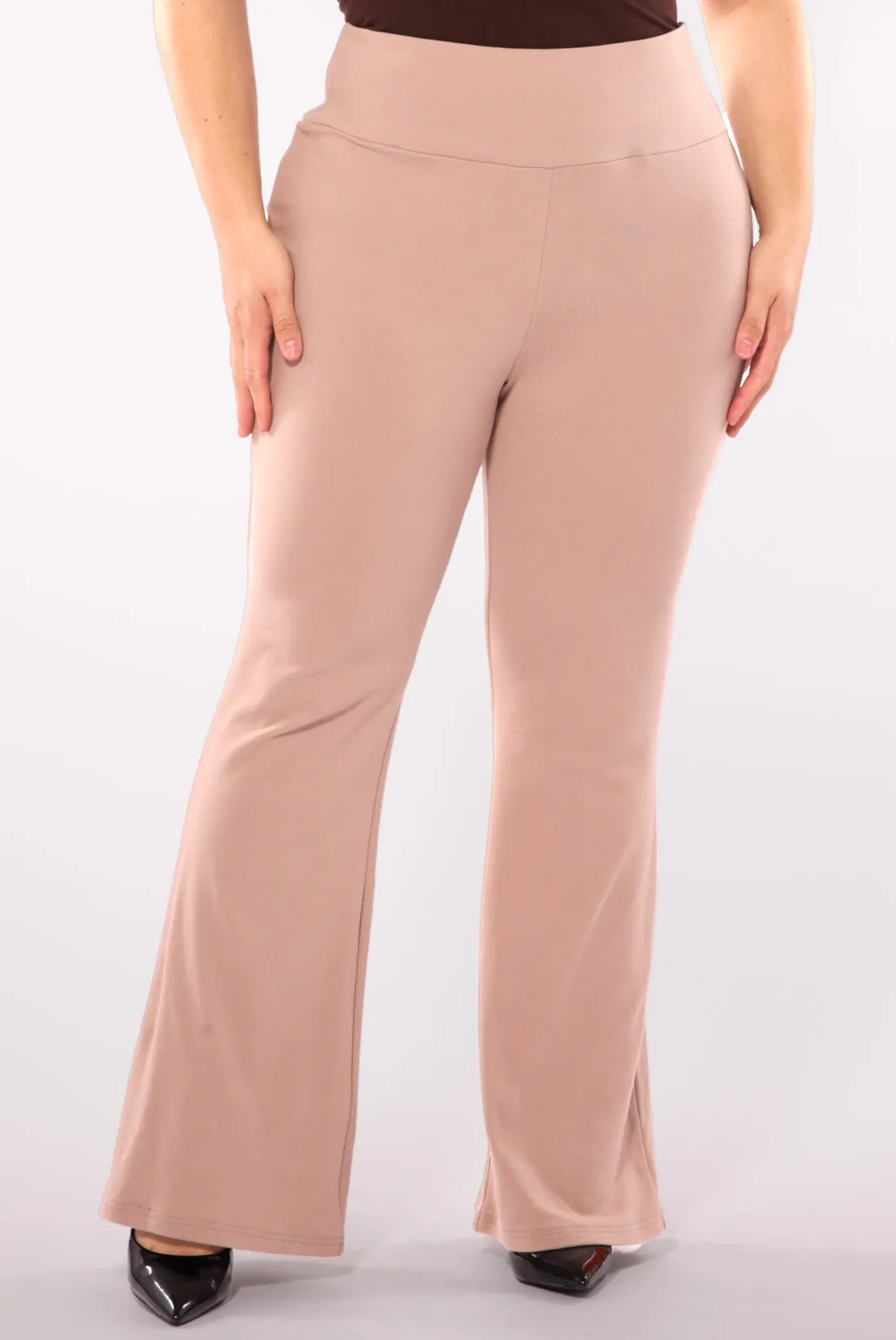 Plus Size High Waist Soft Brushed Flare Pants - Latte