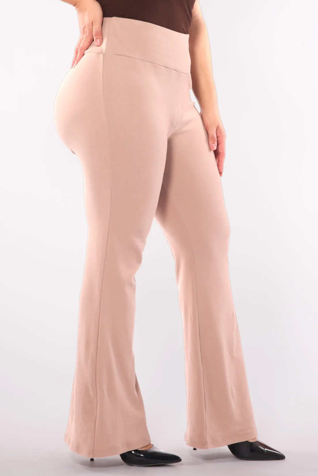 Plus Size High Waist Soft Brushed Flare Pants - Latte