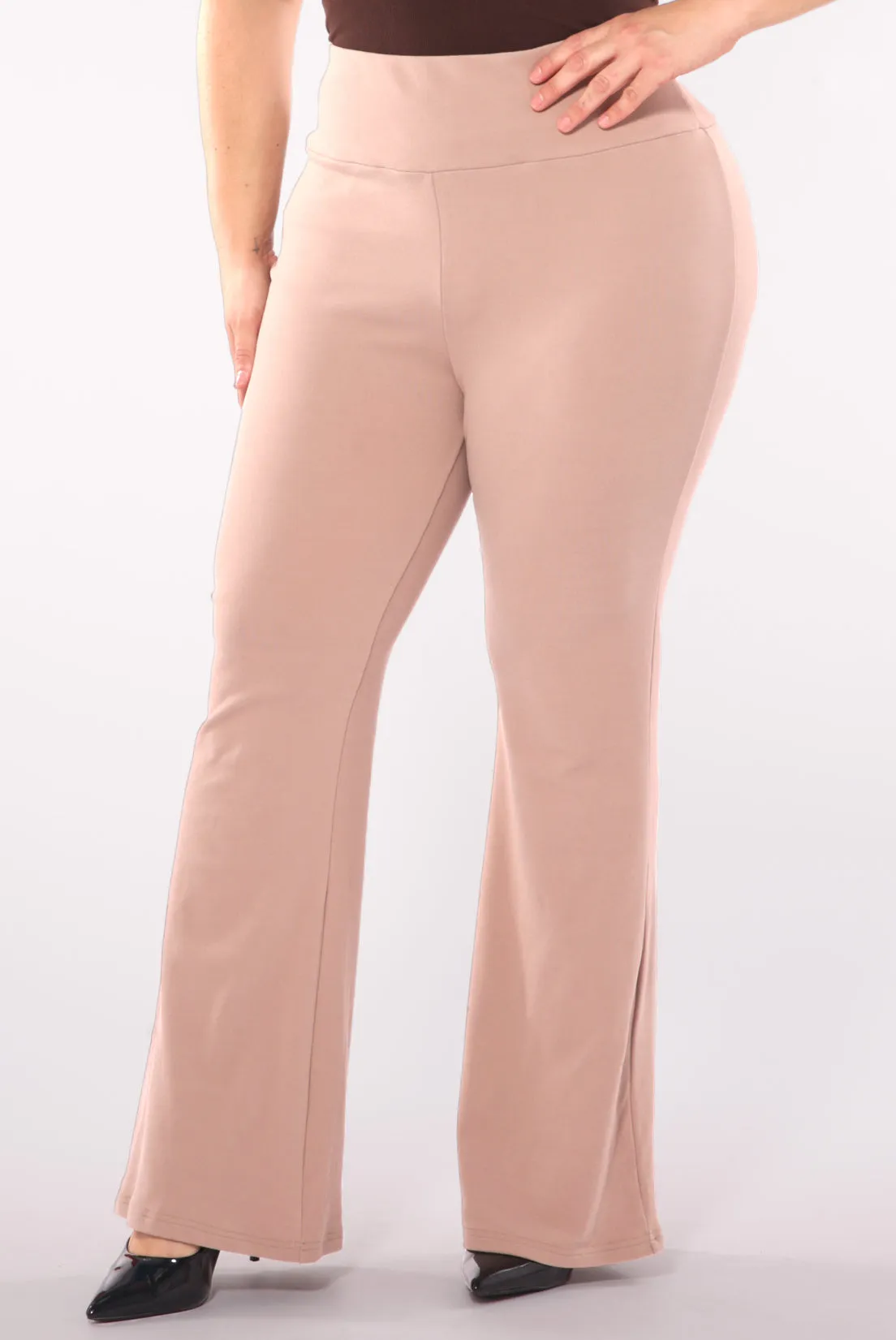 Plus Size High Waist Soft Brushed Flare Pants - Latte