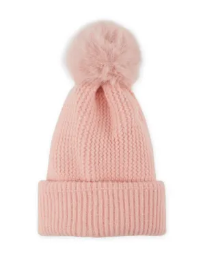 Plush Knit Pom Pom Beanie - Pink