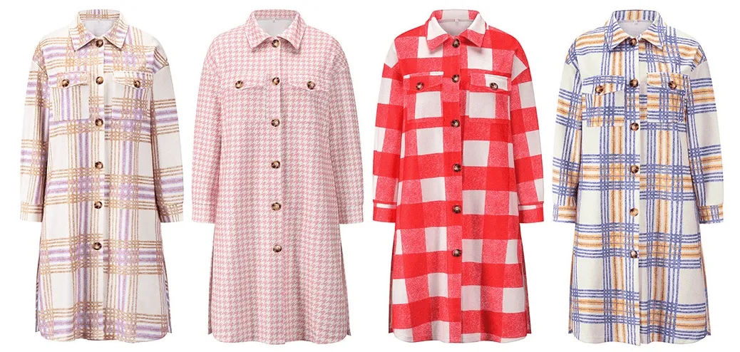 Pre Order:  Double Breast Pocket Plaid Long Coat