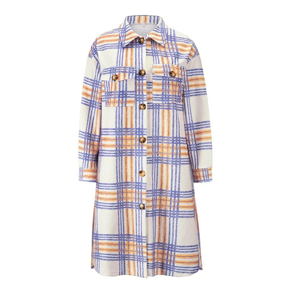 Pre Order:  Double Breast Pocket Plaid Long Coat