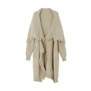 Pre Order:  Tasseled Lapel Knitted Long Coat