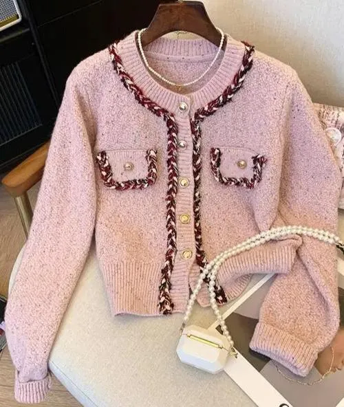 Pre Order: Vintage Button Up O Neck Cropped Knitted Cardigan