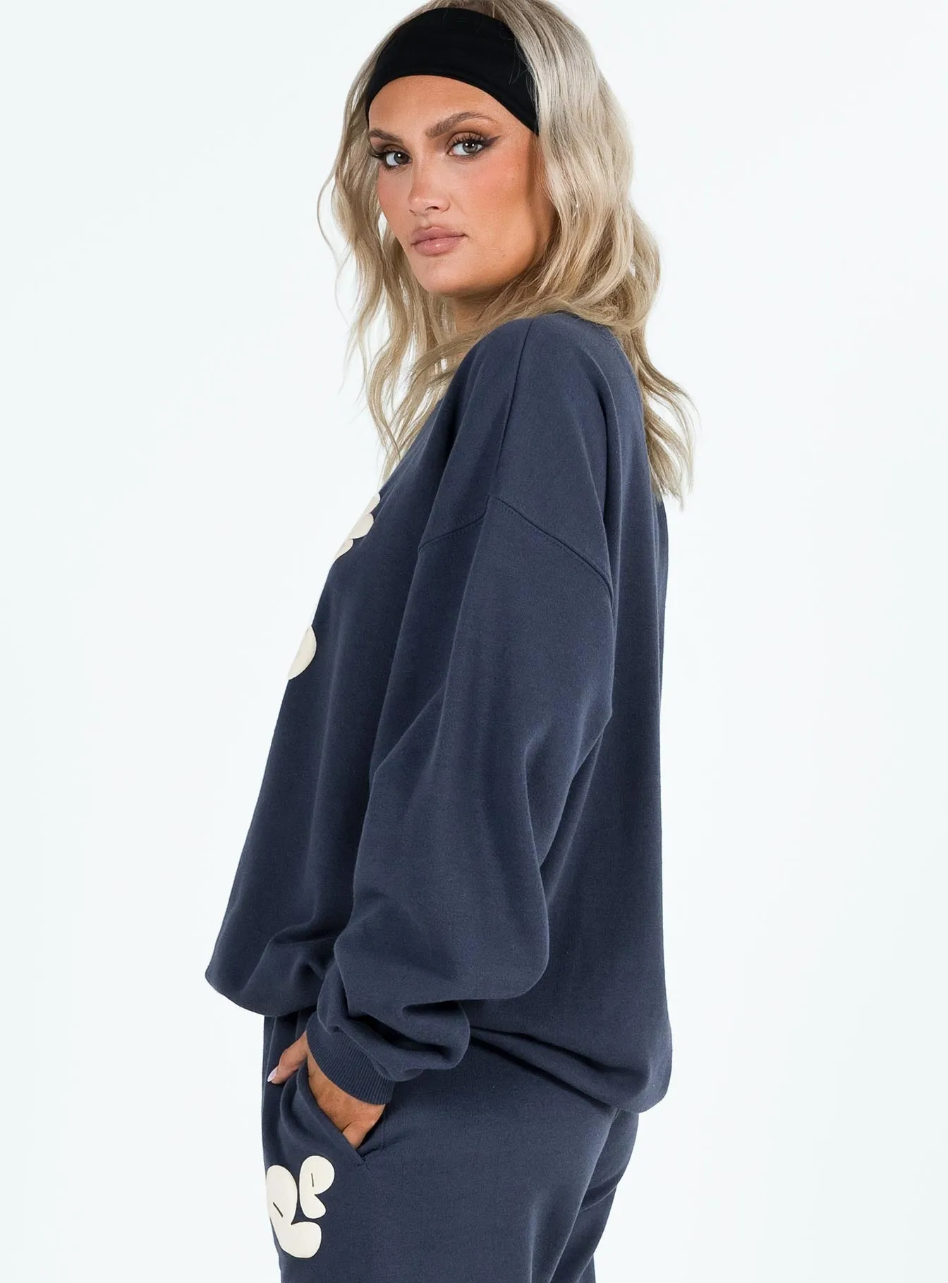 Princess Polly Crew Neck Sweatshirt Bubble Text Slate / Eggshell