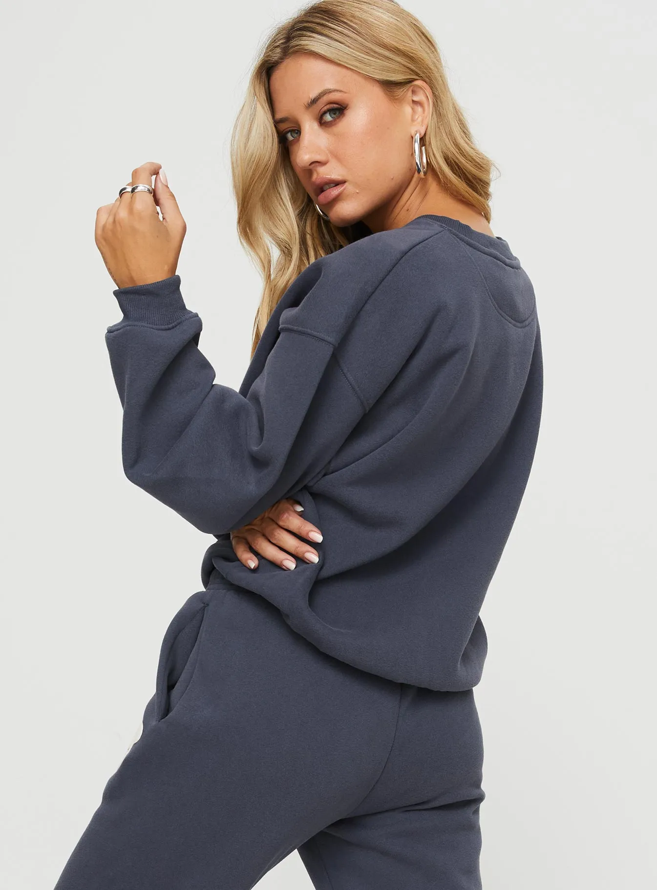 Princess Polly Crew Neck Sweatshirt Bubble Text Slate / Eggshell