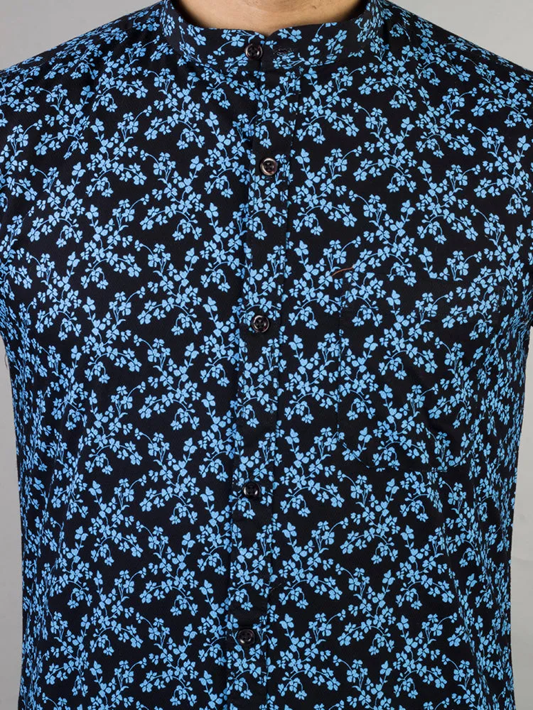 Printed Shirts for Men - Black Floral Print Cotton Shirt