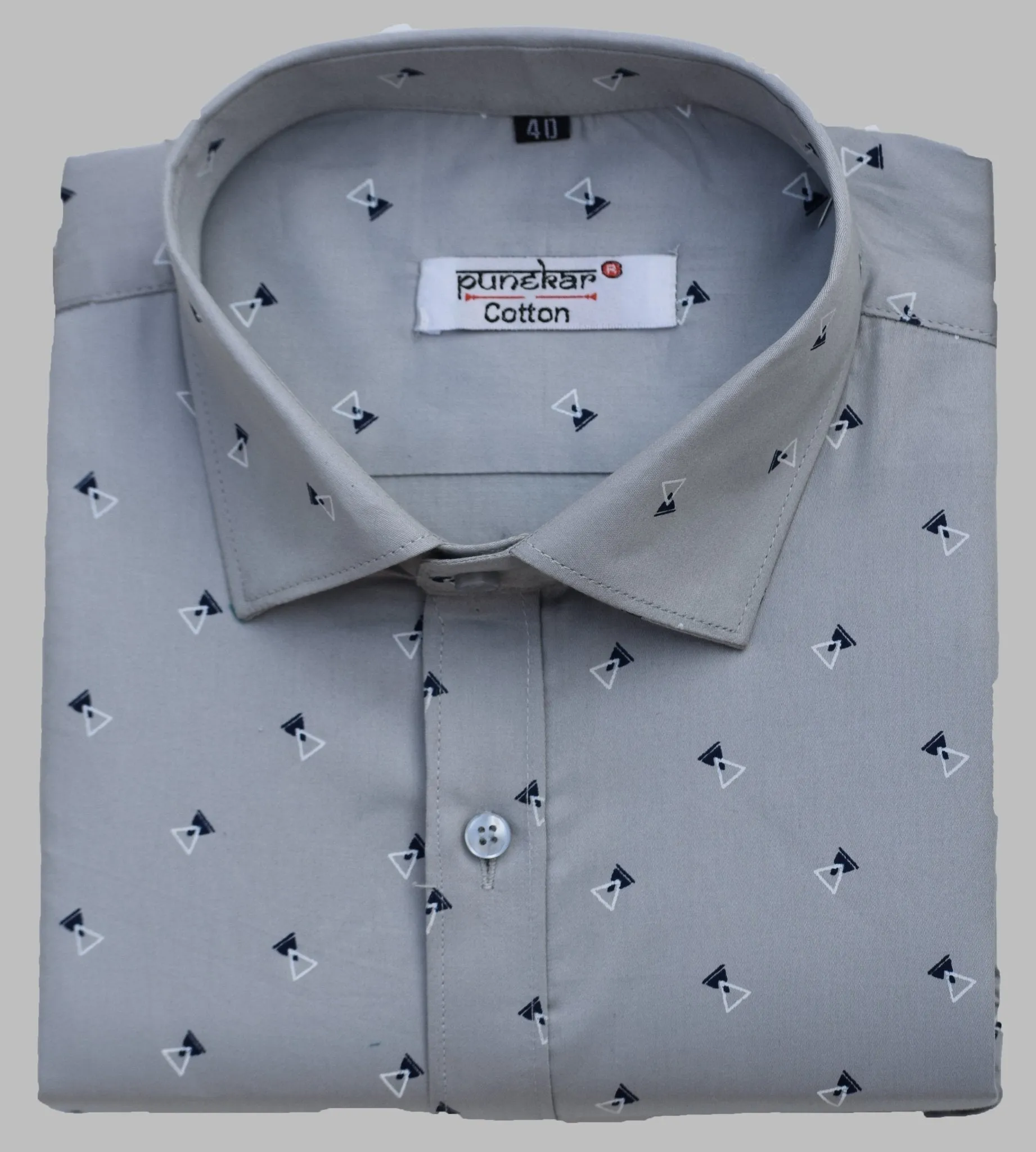 Punekar Cotton Printed Grey Color Pure Cotton Handmade Shirt For Men's.