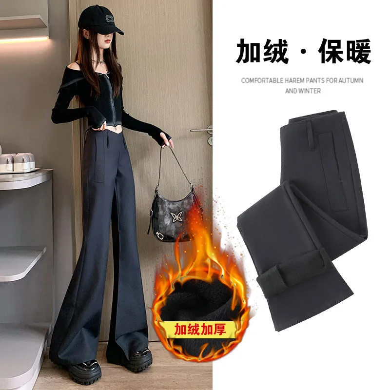 Purpdrank fashion outfits High-Grade Casual Pants for Women Autumn and Winter Low Waist Slim Fit Comfortable Fashion Single Pants Fleece-lined Suit Pants