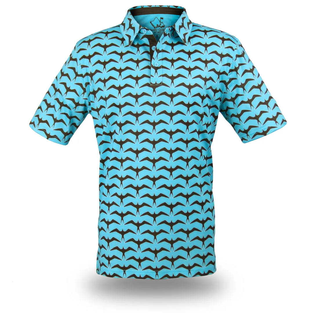 "Iwa Flock" Chocolate Sky - OGA Men's Polo - Chocolate Brown / Sky Blue