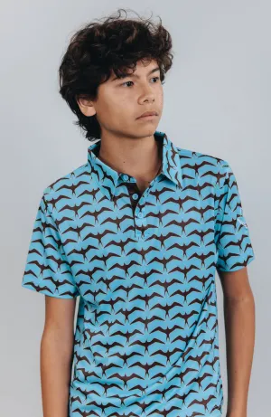 "Iwa Flock" Chocolate Sky - OGA Youth Polo - Chocolate Brown / Sky Blue