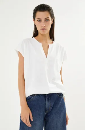 Rabens Saloner Blanca Vintage Cotton Cap Sleeve Top in Chalk and Moon