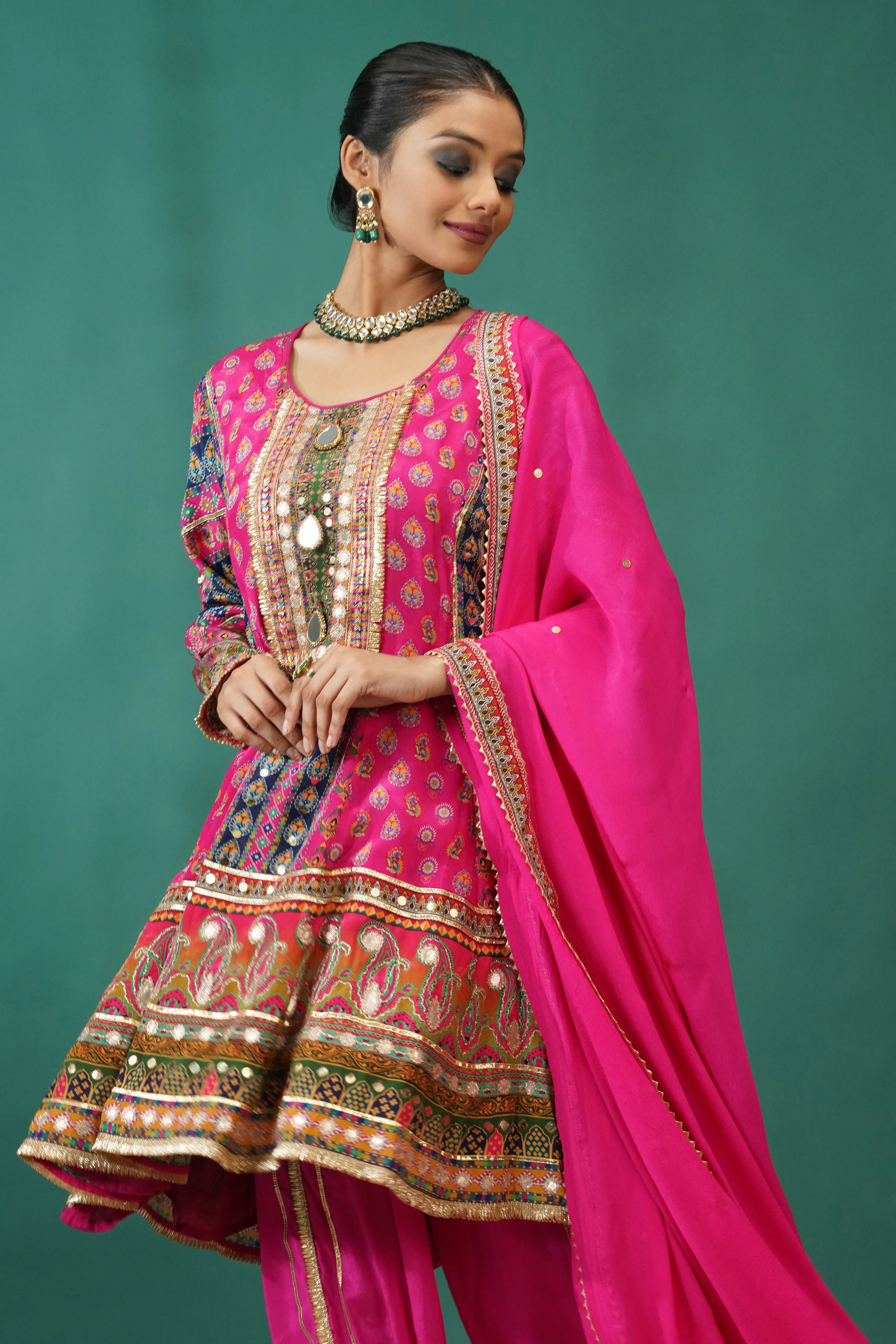 Rani Pink Embellished Crepe Silk Dhoti Set