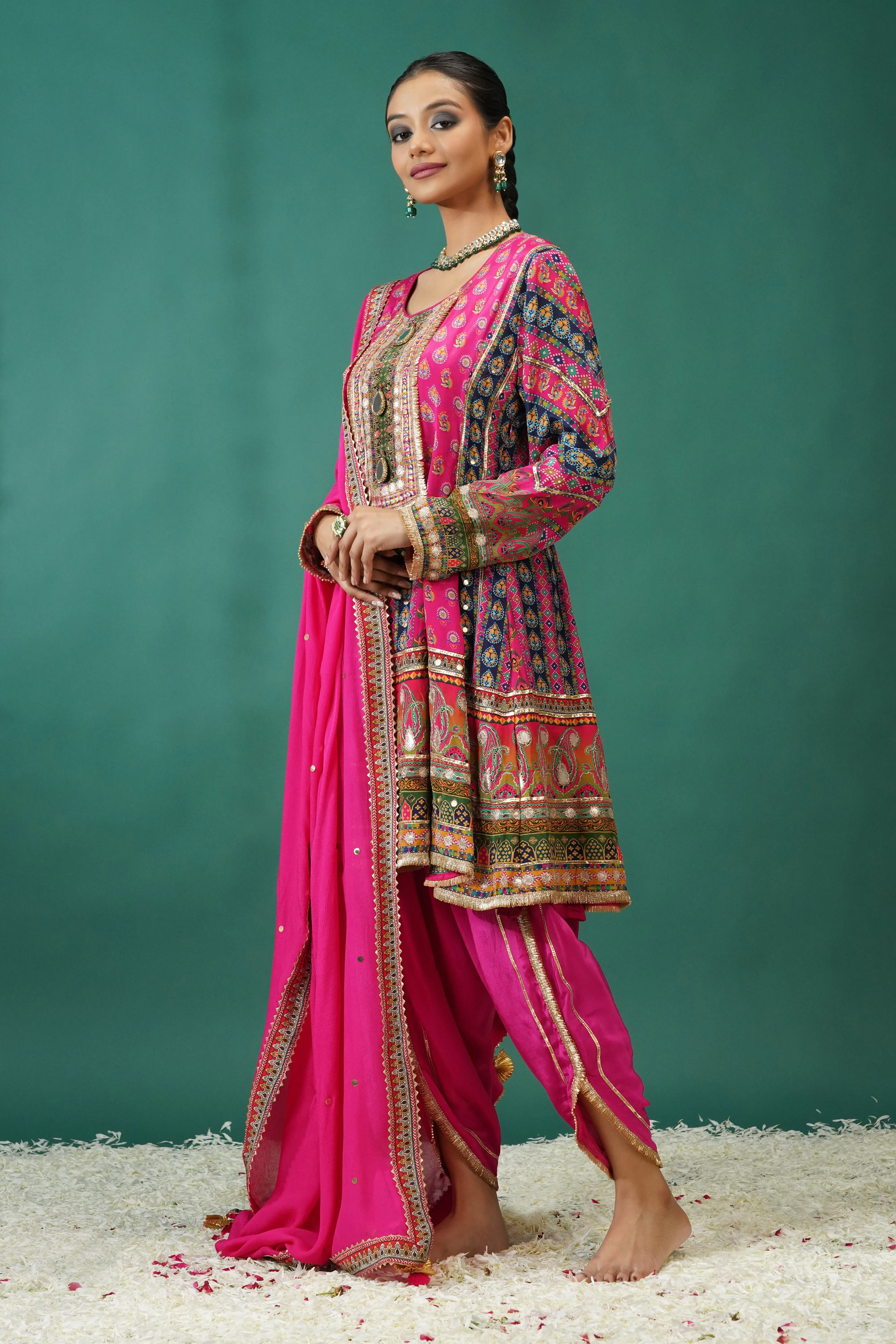 Rani Pink Embellished Crepe Silk Dhoti Set