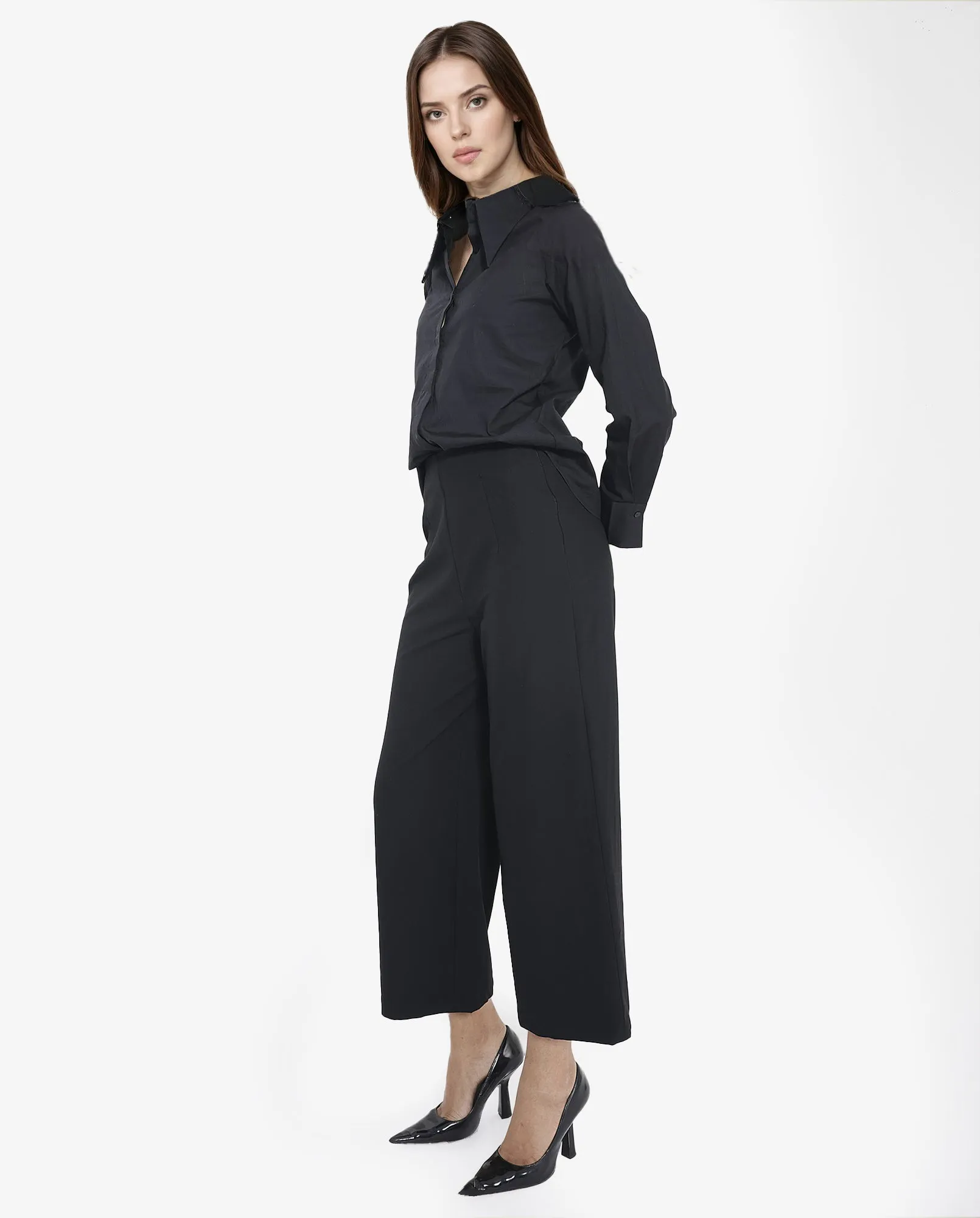 Rareism Women Noahti Black Cotton Fabric Trouser